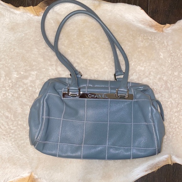 Vintage Baby Blue Chanel- shoulder baguette